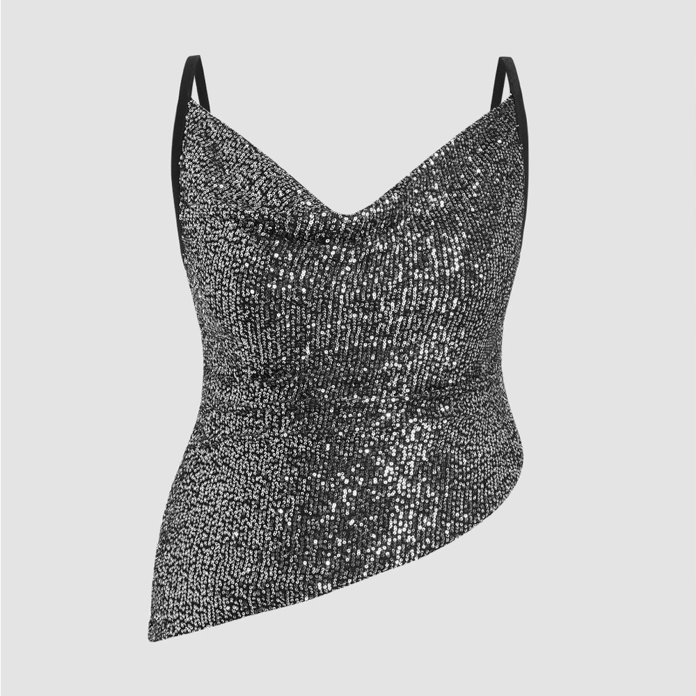 Silver Sequined Asymmetrical Top